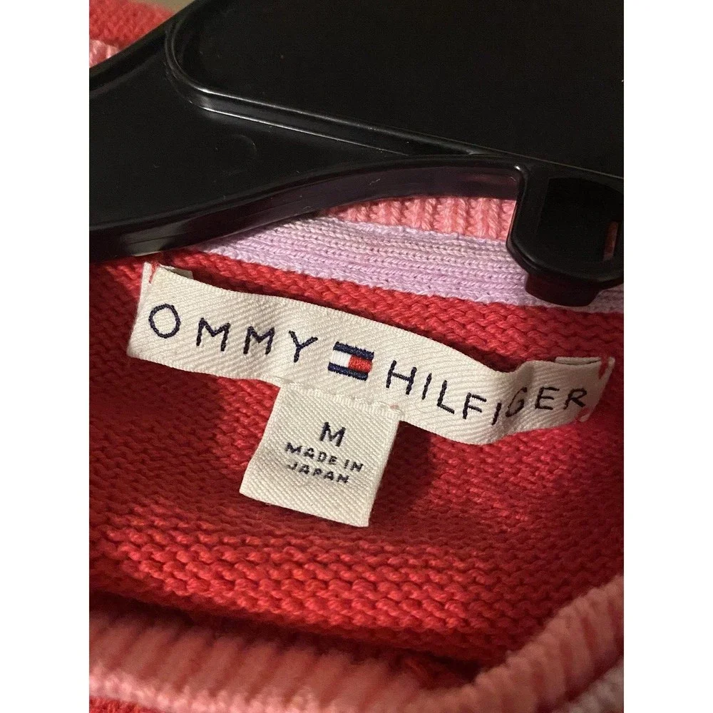 Tommy Hilfiger Womens Sweater Sz M Pink White Ribbed Hem Crewneck Long Sleeves - Picture 10 of 10